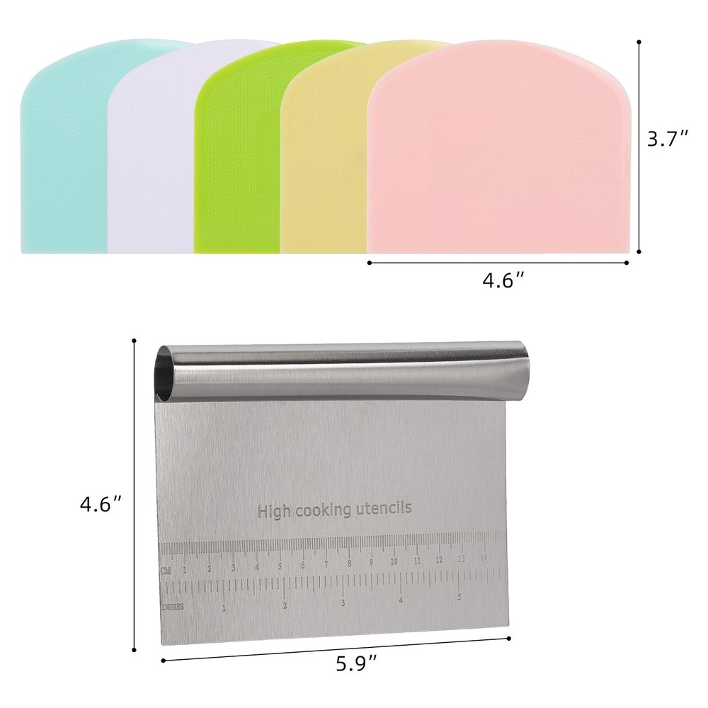 6 Pcs Dough Scraper Bench Scraper, Stainless Steel Scraper/Chopper & Plastic ...