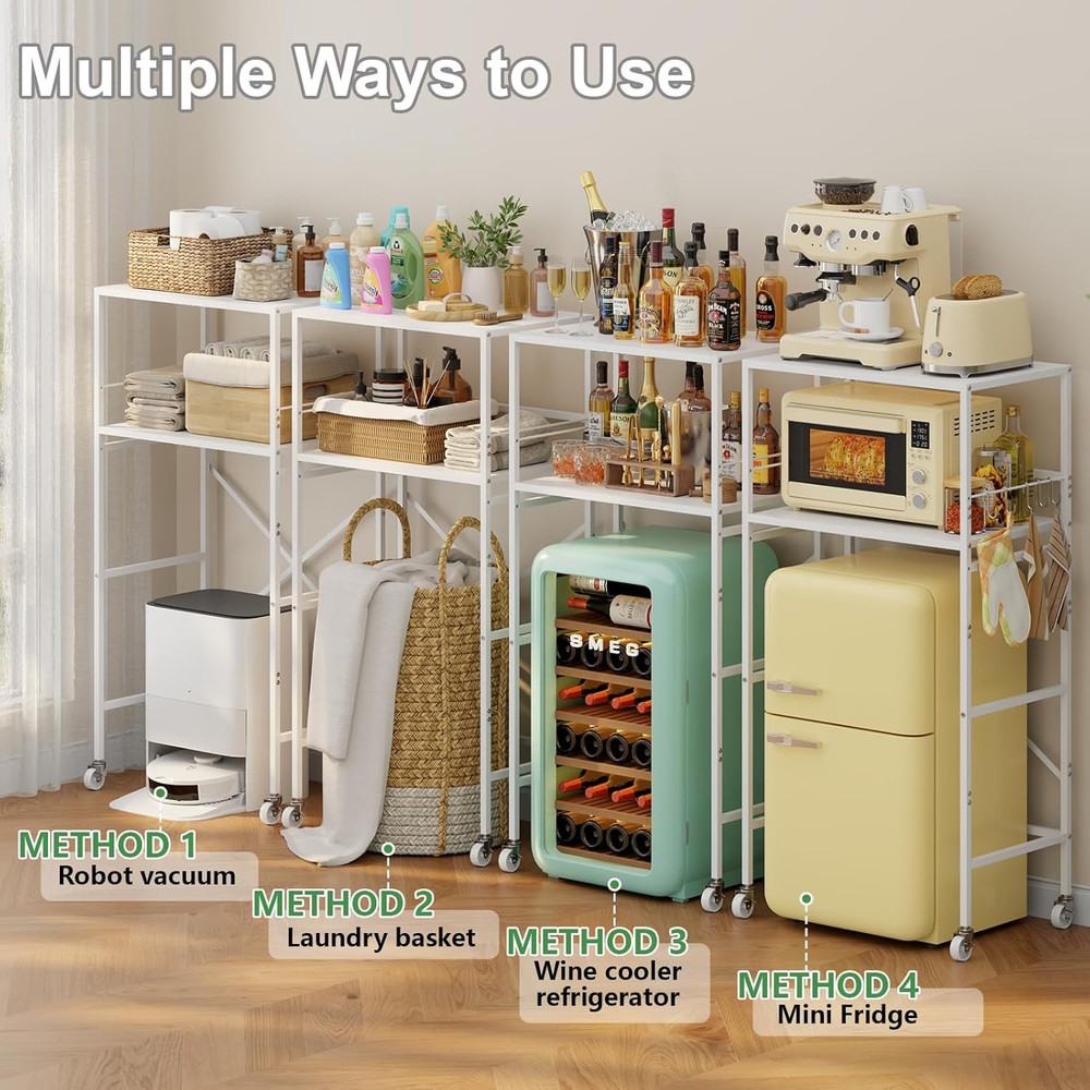 2 Tier Mini Fridge Stand with Storage Adjustable Height Mini Fridge Shelf over M