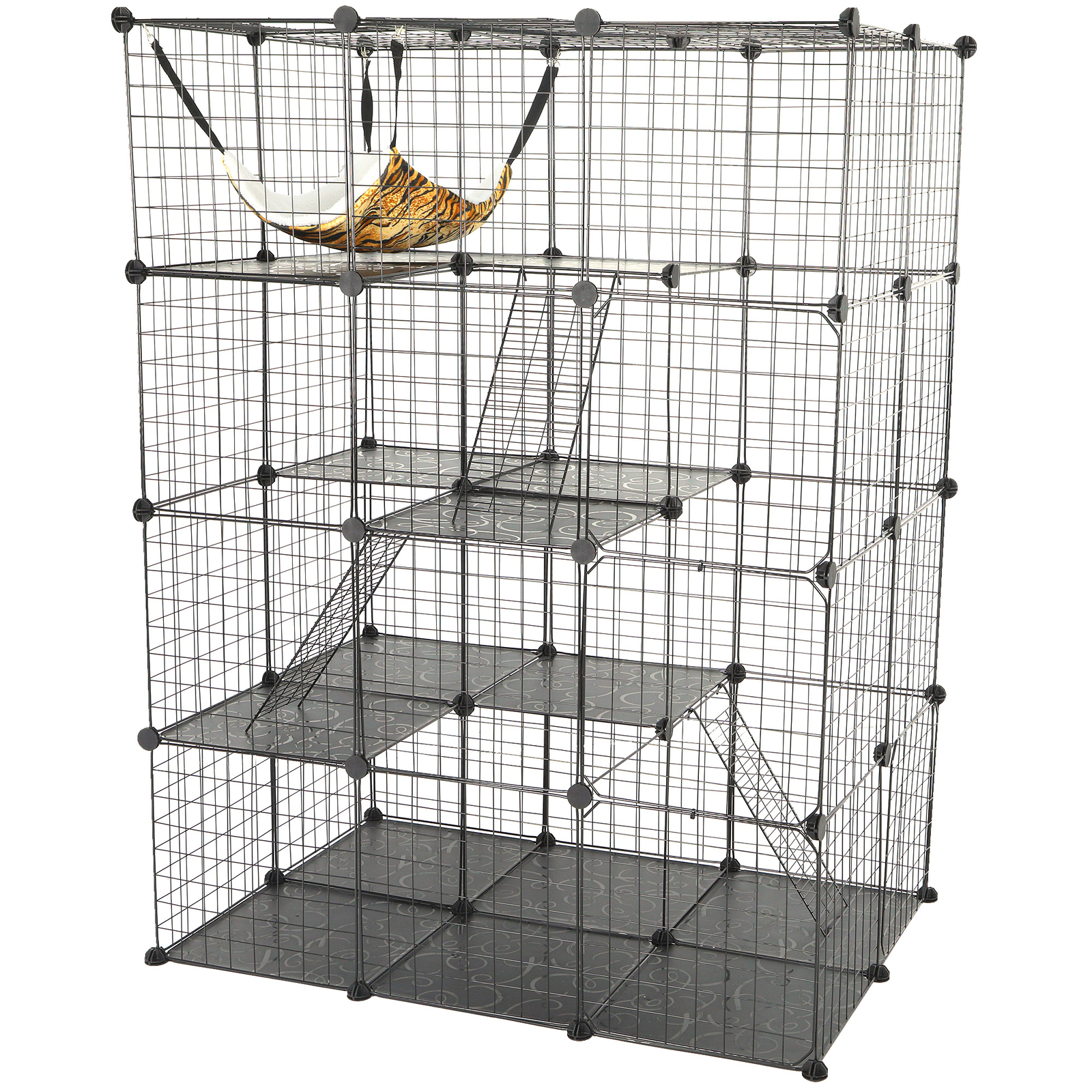 Large Cat Cage Enclosure Metal Wire 4-Tier Kennel DIY Playpen Catio w/ Hammock
