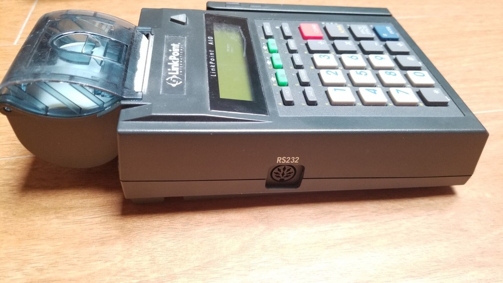 LinkPoint A10 Credit Card reader with power supply, extra papers.