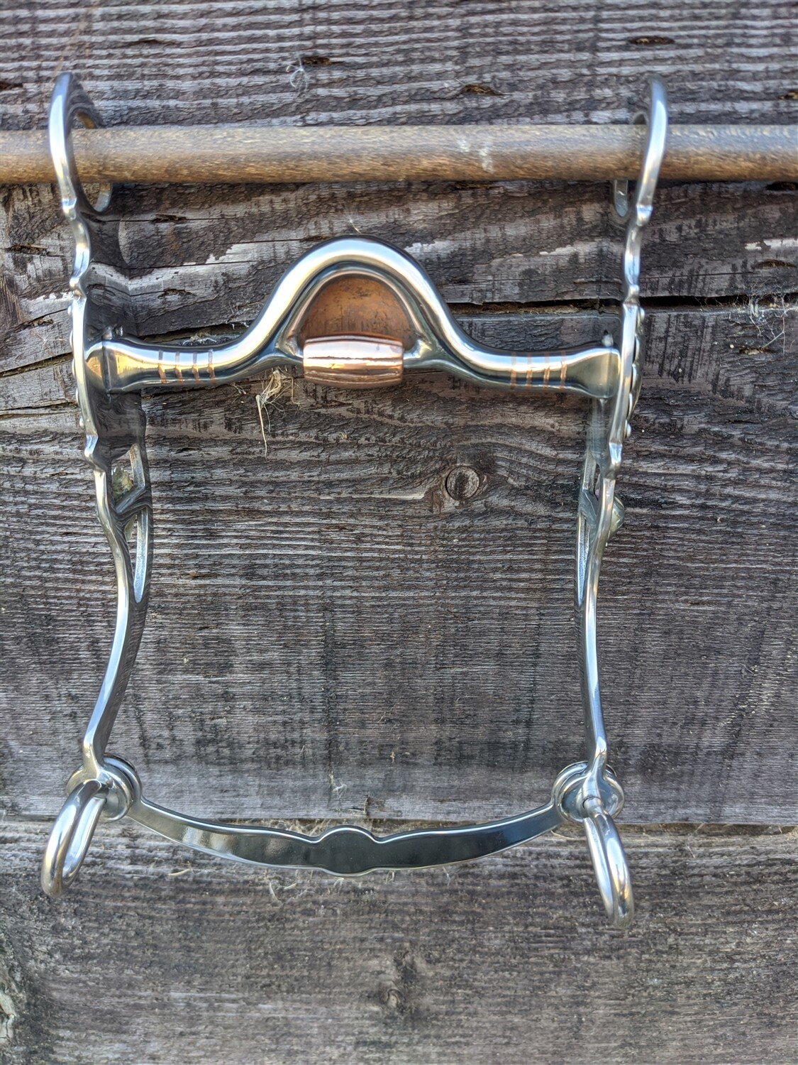 Western Silver Show Bit - Oval Concho - Copper Hood & Roller - 5 Inch Mouth