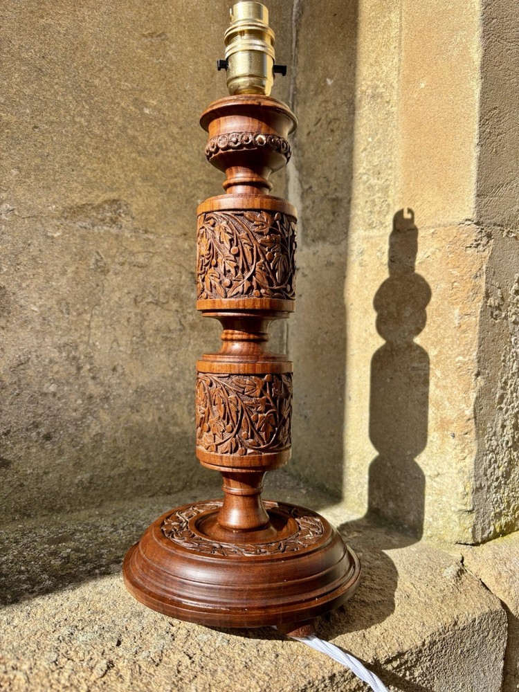 Kashmiri hand-carved solid wood table lamp