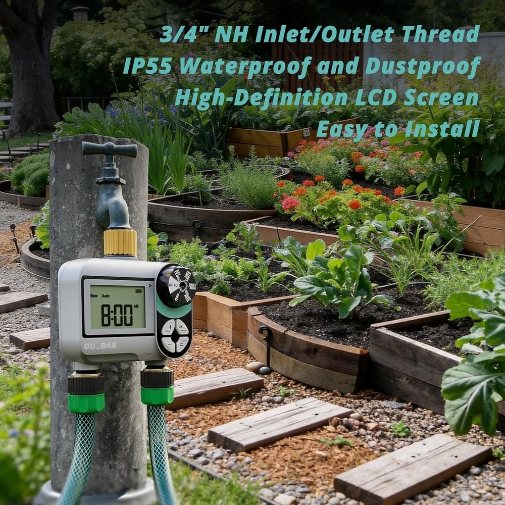 Brass Sprinkler Timer Programmable 2 Zone Water Hose Controller Waterproof LCD