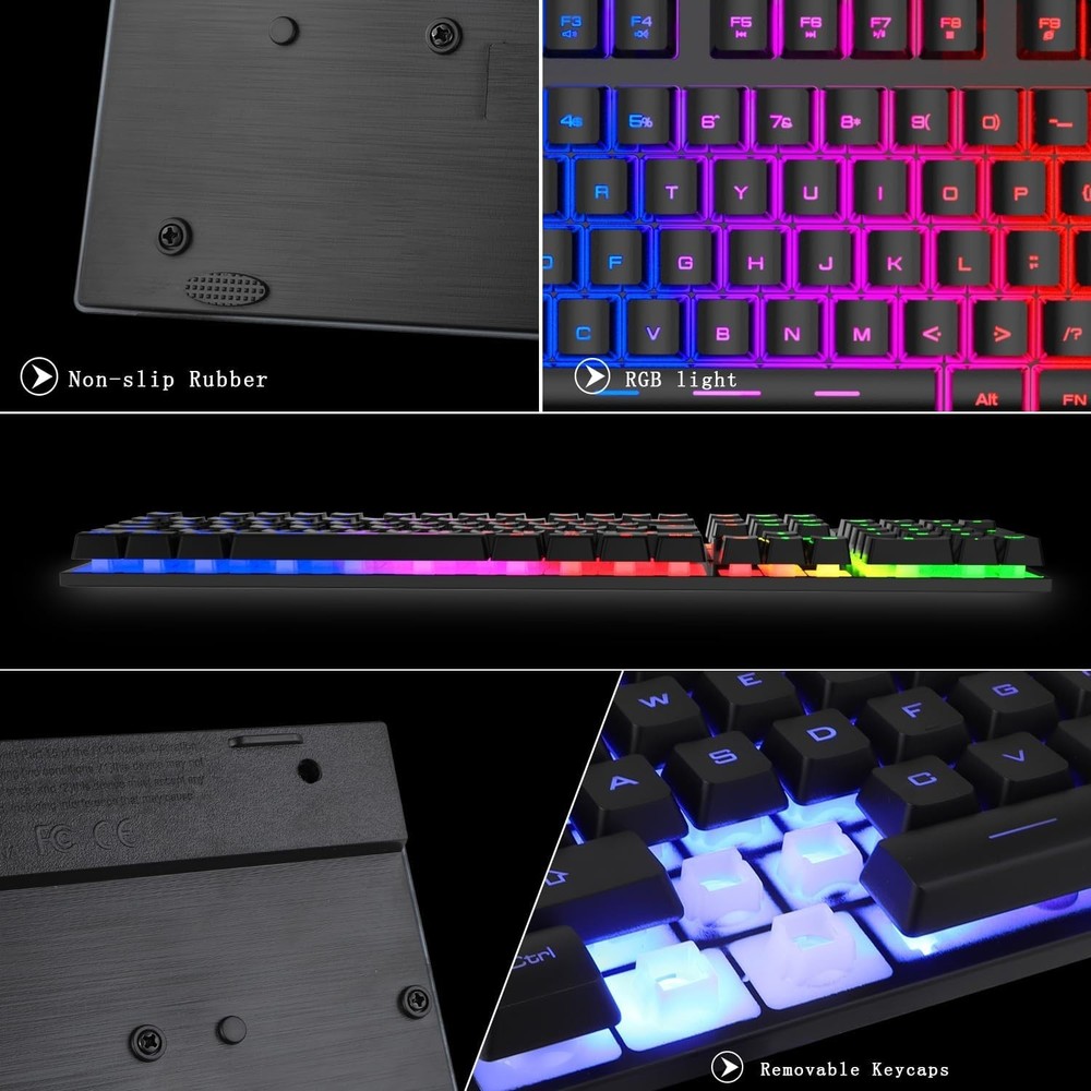 Ergonomic RGB Gaming Keyboard with Backlit Mouse Combo - Ideal for Laptops & PCs