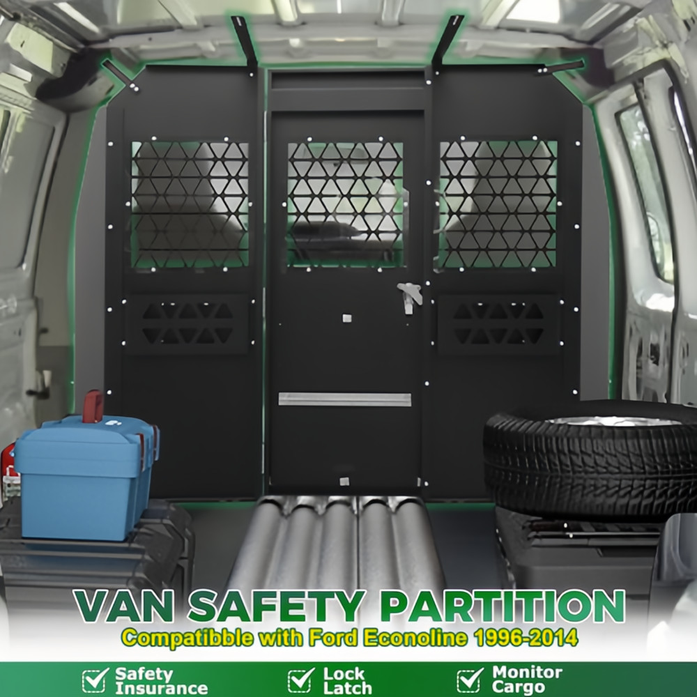Van Safety Partition, Bulkhead/Divider for Ford Econoline 1996-2014,Lock Latch