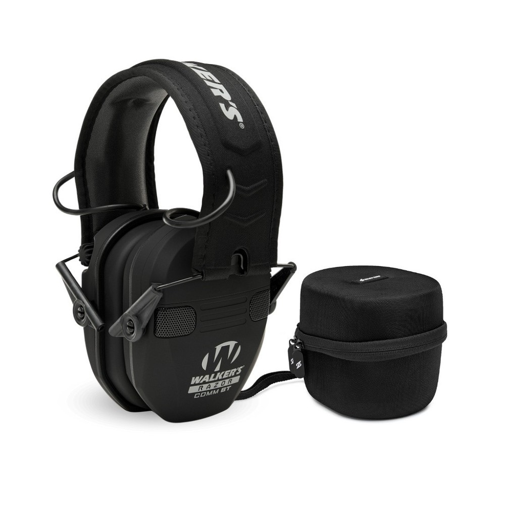 Walkers Razor Slim Electronic Bluetooth Quad Black Muff with Case Bundle