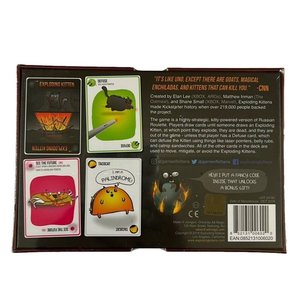 Exploding Kittens Entertaining Card Game Original Edition Party Game