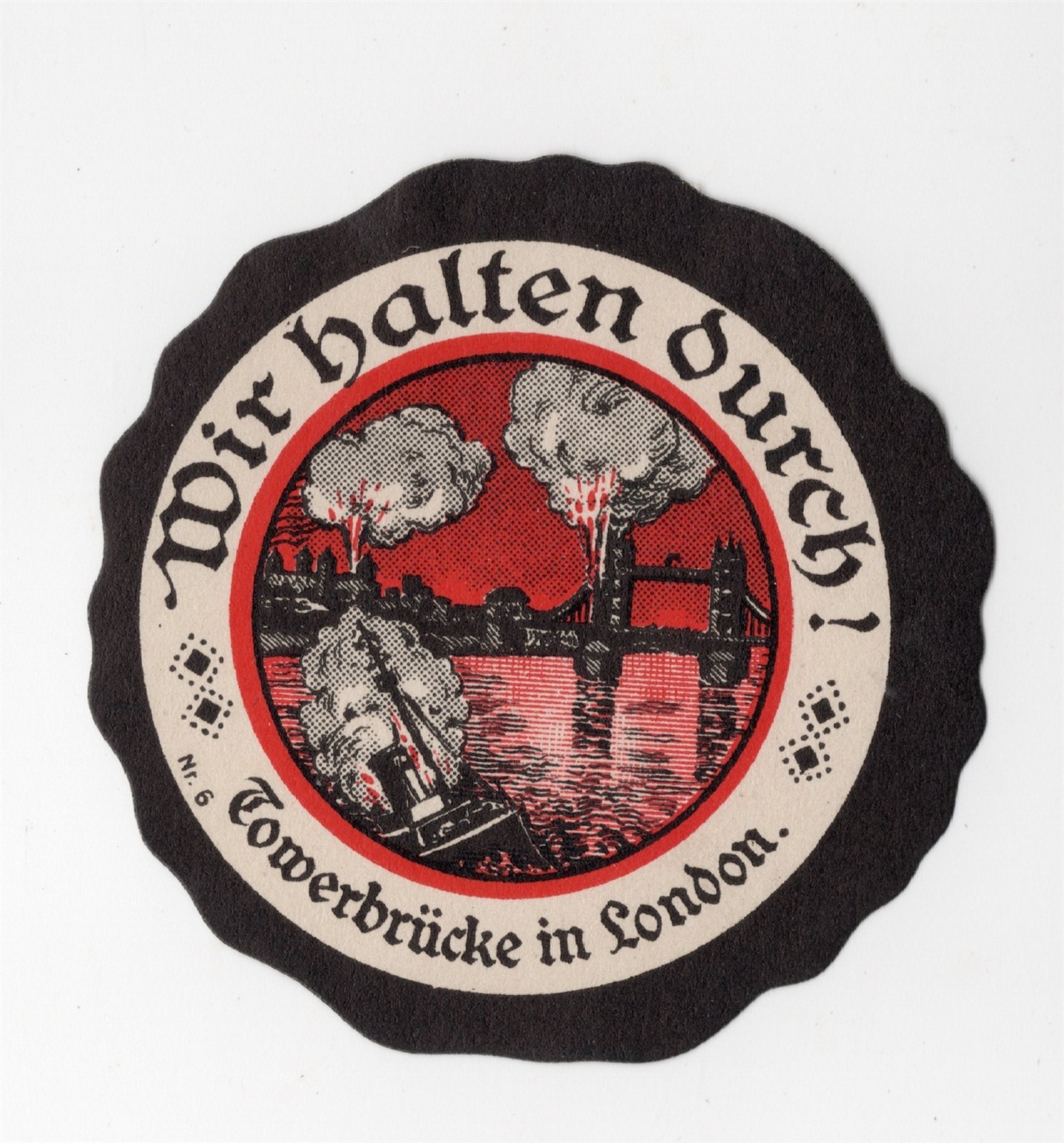 GERMANY WW I DIE CUT POSTER STAMP BOMBING THE TOWER BRIDGE LONDON