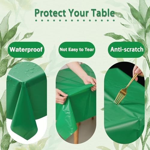 Green Plastic Table Cloth 2 Pack,54 X 108 Inch Rectangle-2 Pack D01 Green