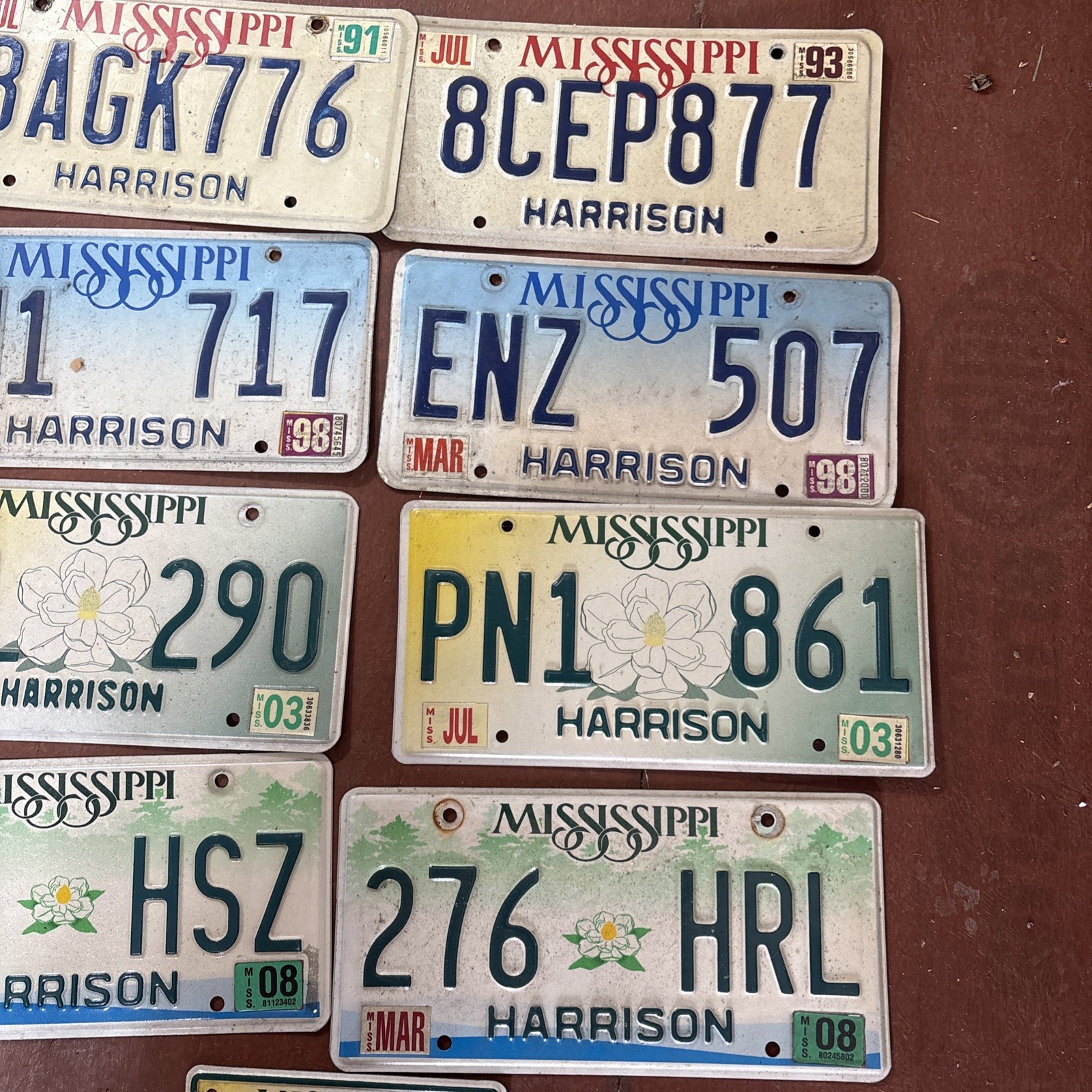 8 Mississippi Harrison County Expired License Plates Plus 1 Motorcycle Plate.