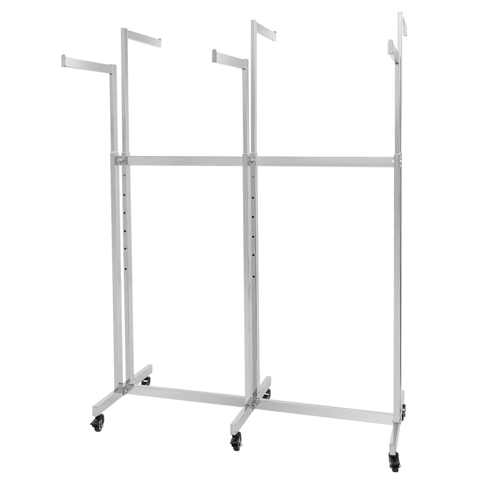 Adjustable Height 6-Arm Silver Garment Display Rack with Wheels
