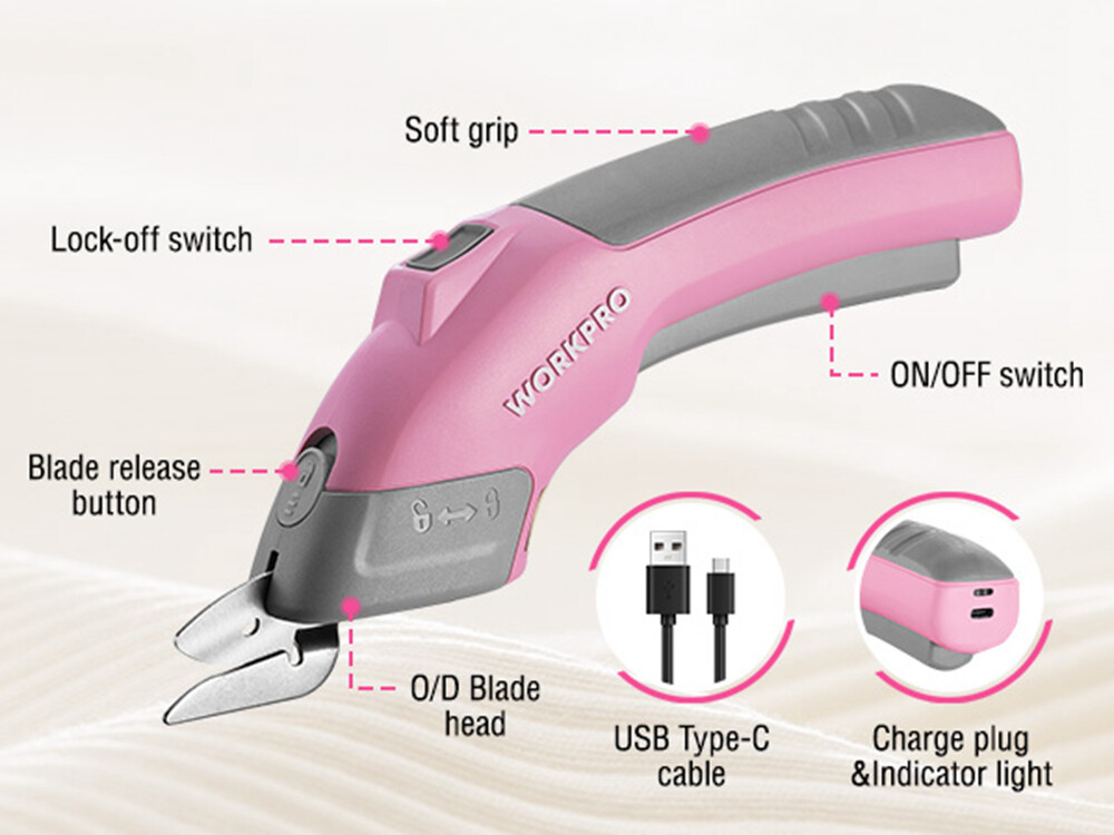 WORKPRO 4V Cordless Electric Scissors Rechargeable Powerful Shear Cutter 2 blade