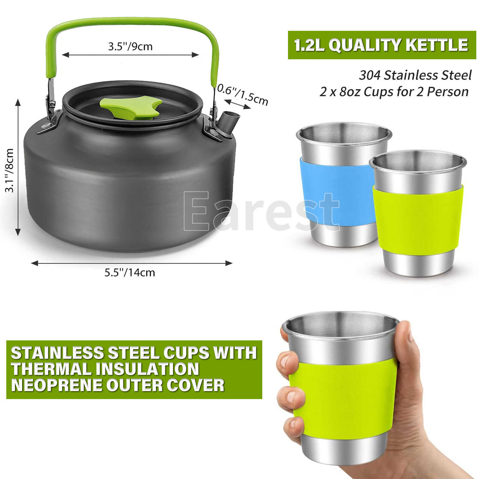 13Pcs Portable Camping Cookware Mess Kit Hiking Kettle Cooking Bowl Pot Pan Set
