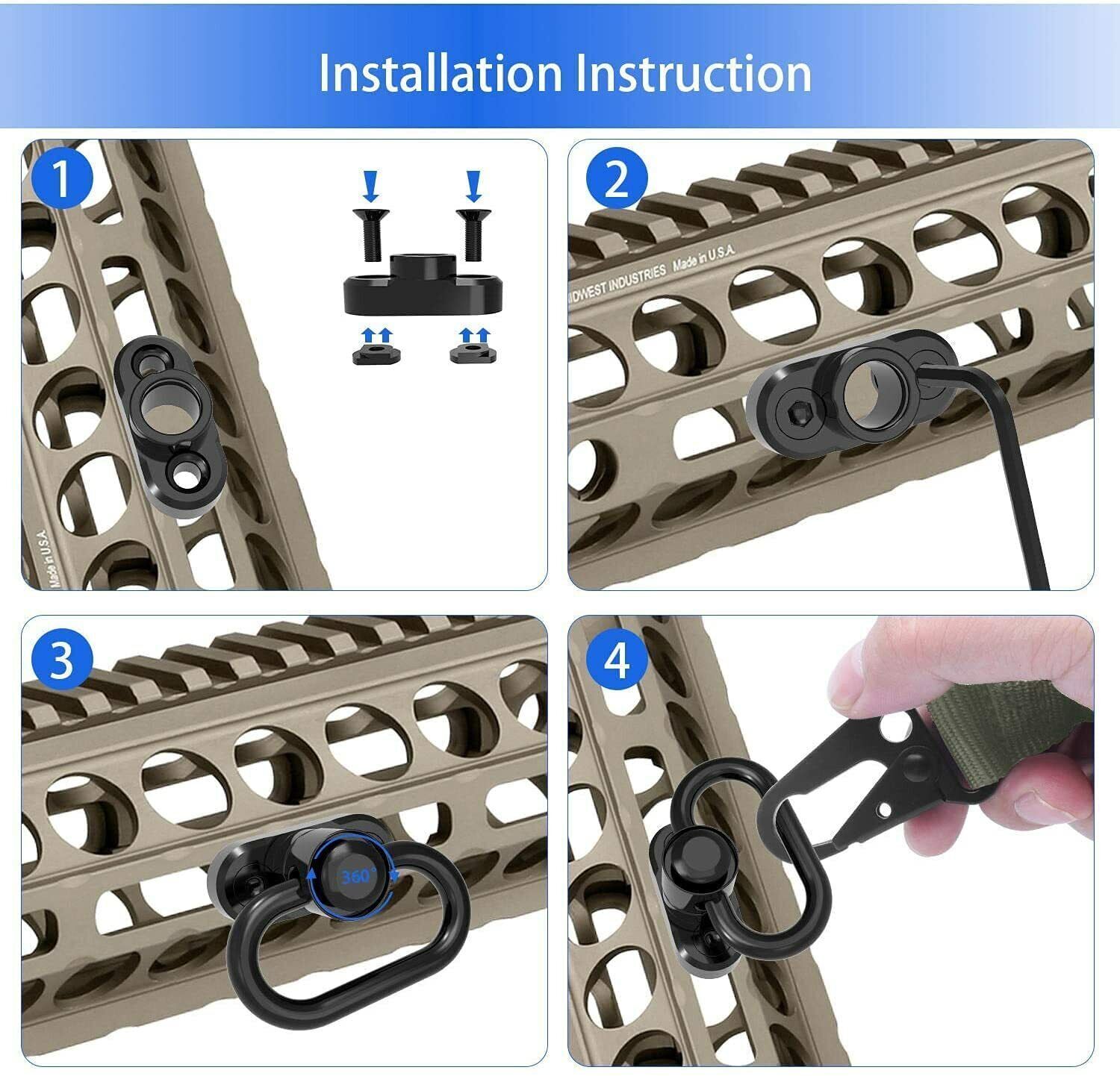 Tactical 2 Point Sling QD Swivel Adjustable Rifle Gun Sling Strap w/ MLOK Swivel