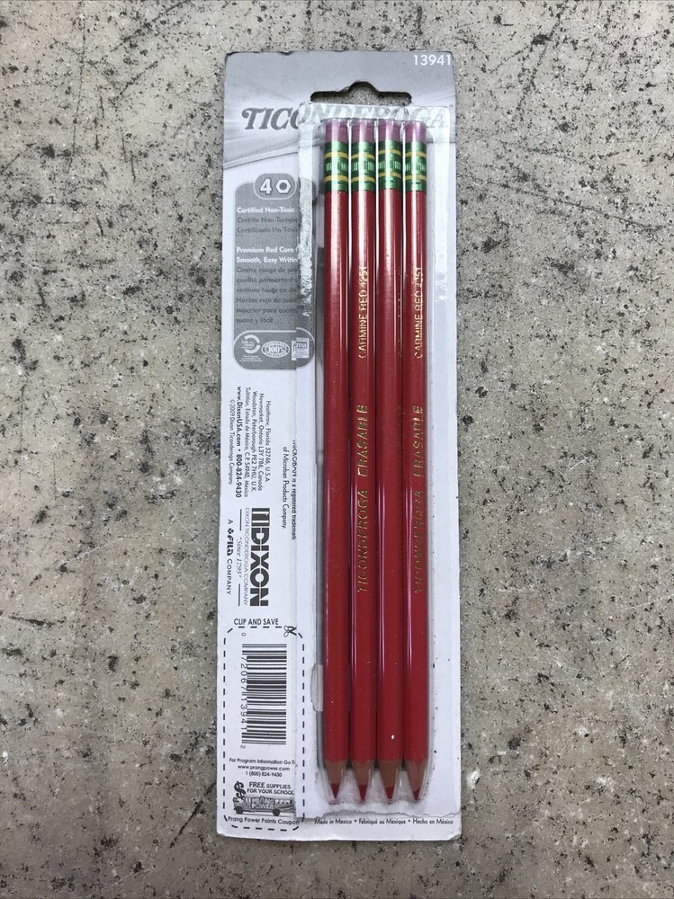Ticonderoga Erasable Checking Pencils, Eraser Tipped, Pre-Sharpened, 4/Pack, Red