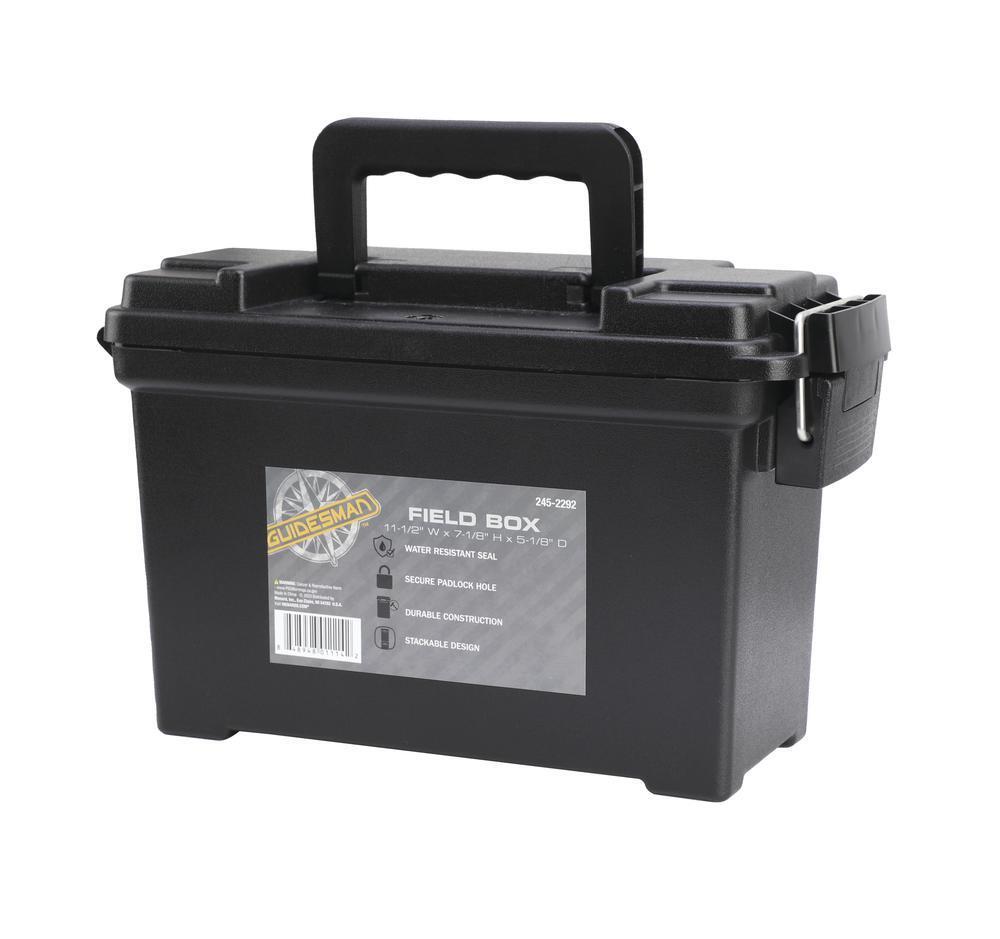11" Black Medium Ammo Field Box with Handle Lockable, Stackable, Rubber Seal