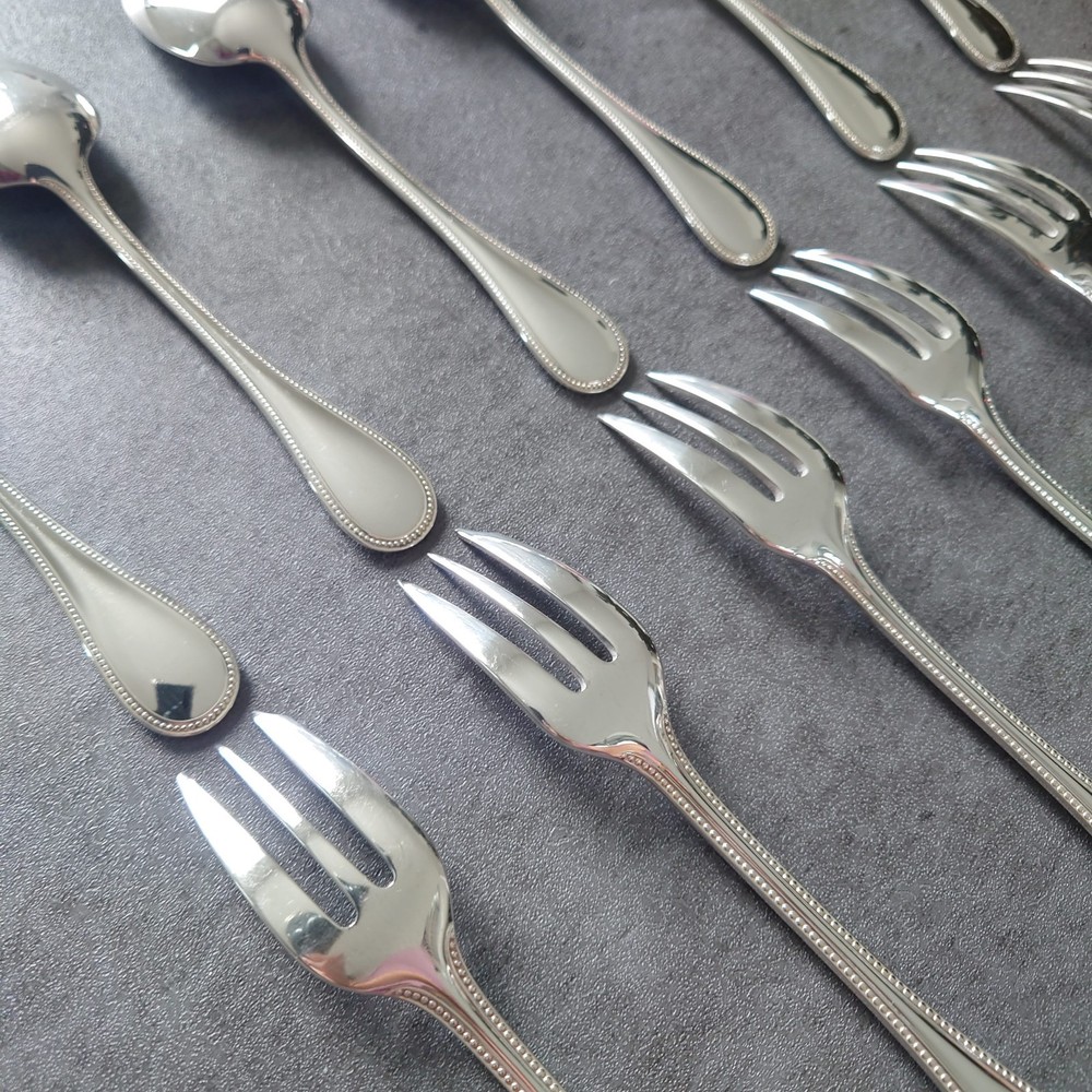 Christofle Perles 12pcs Silverplate Flatware Cake Fork Coffee Spoon Excellent