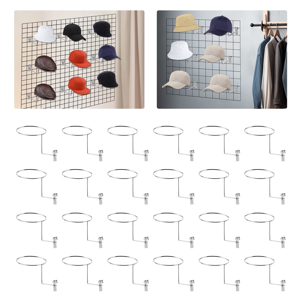 24pcs Hat Racks, Hat Hanger Gridwall Hooks, Slat Panels Cap Rack Retails Display