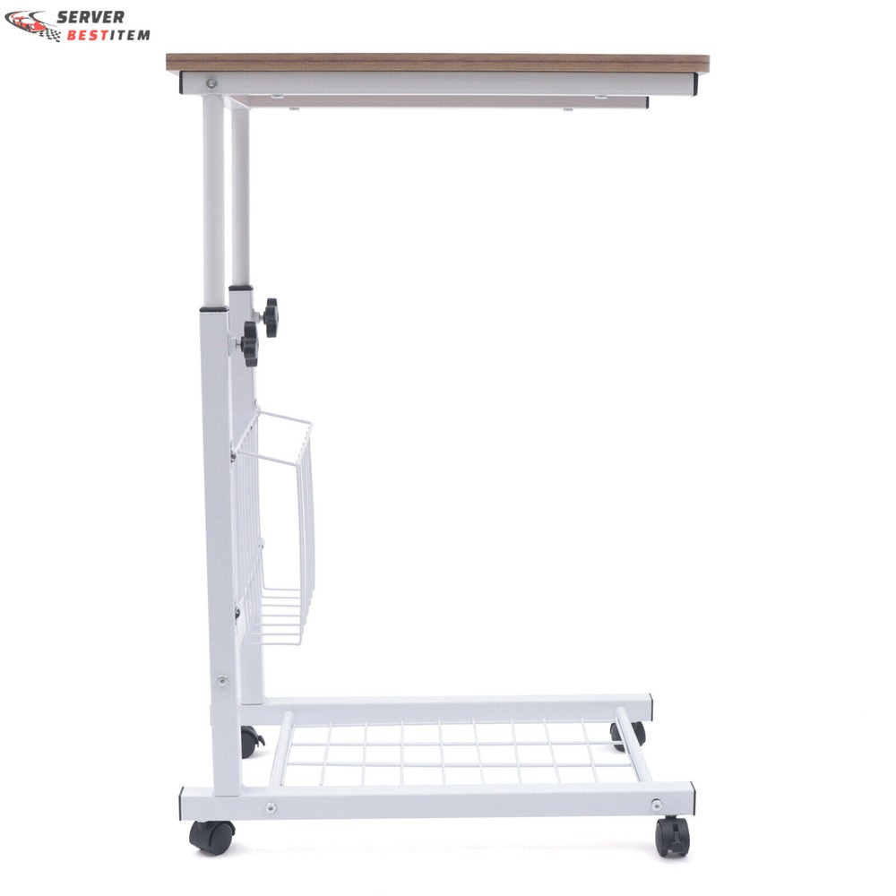 Bed Side Table Wheels Hospital Overbed Rolling Tray Sofa Side Desk Adjustable