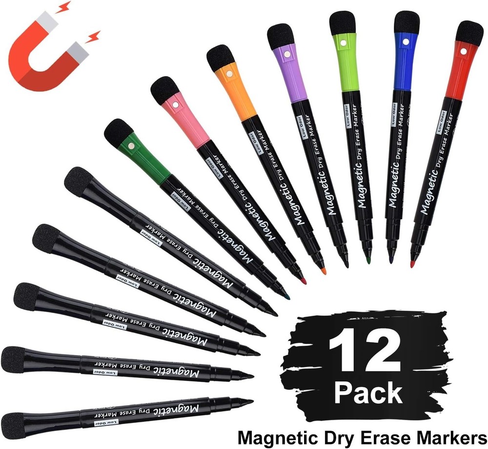 Magnetic Fine Tip Whiteboard Markers – 12 Pack