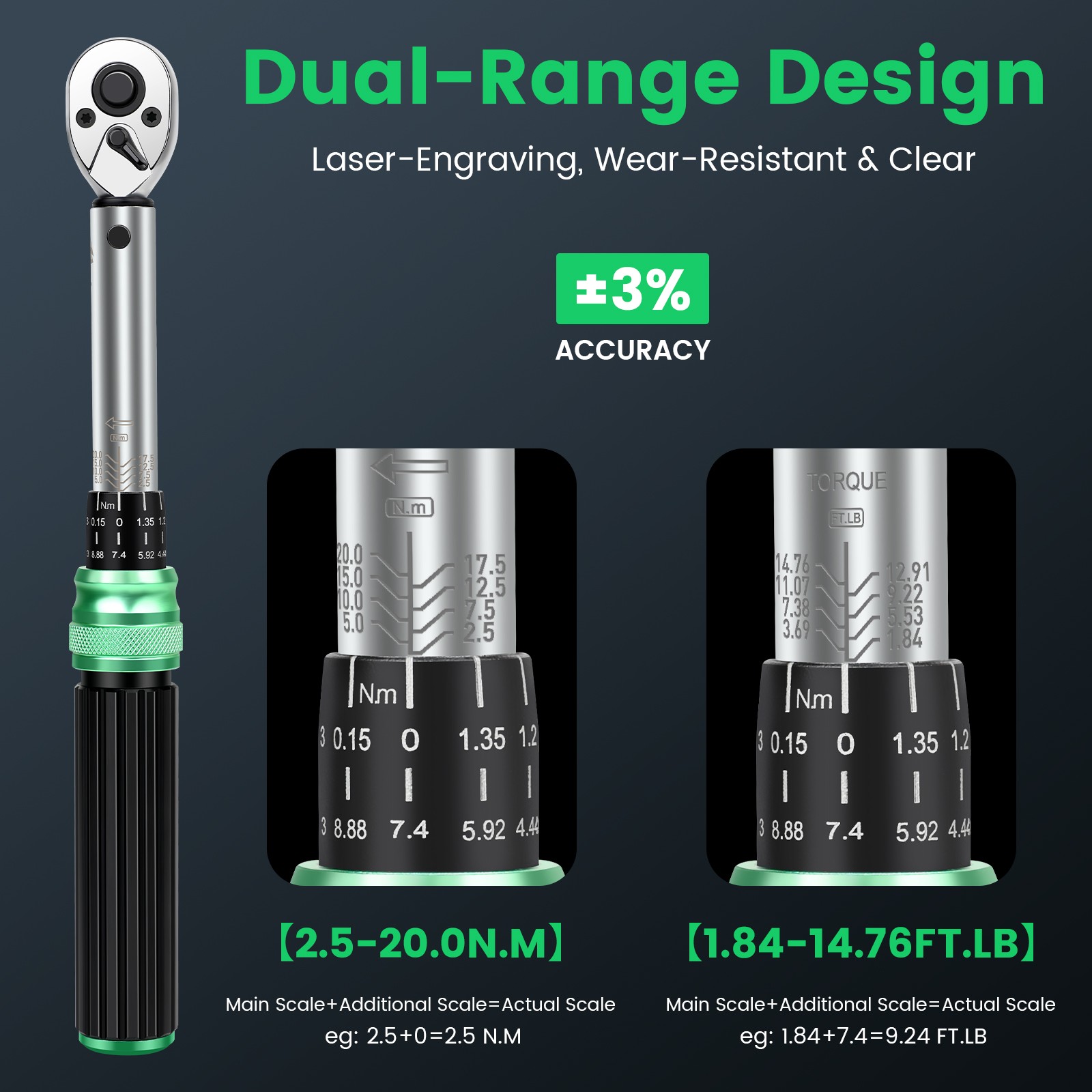 32 PCS 1/4" Drive Bike Bicycle 2.5-20NM Torque Wrench Spanner Tools W/ Hex Bits