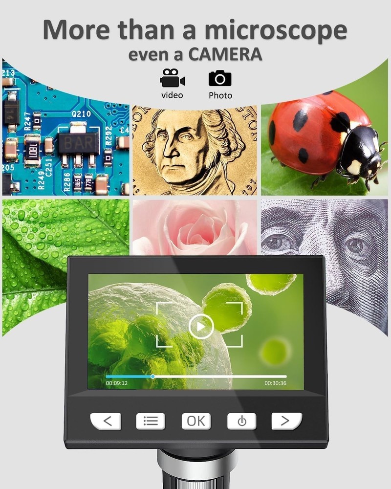 Coin Microscope 1000X 4.3'' LCD Digital Microscope with Screen USB HD