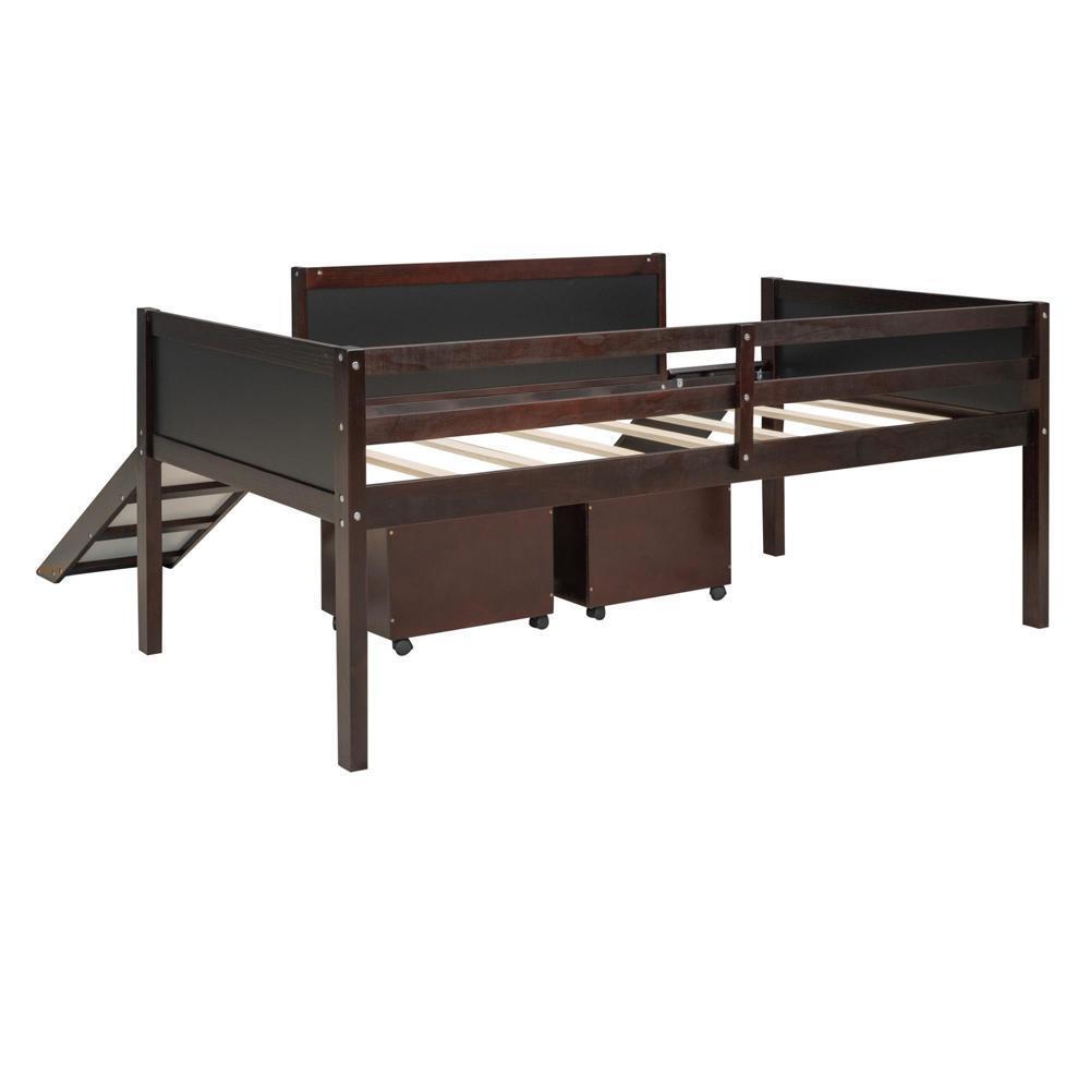 New Practical Twin size Loft Bed Wood Bed w/ Two Storage Boxes - Espresso
