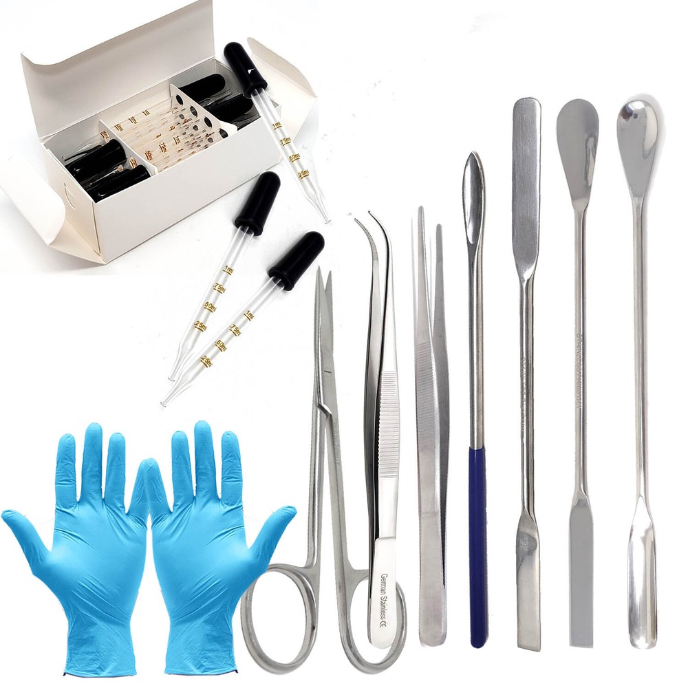 20pc Basic Science Chemistry Lab Pharmacy Spatulas Droppers Tweezers Lab Tech CE
