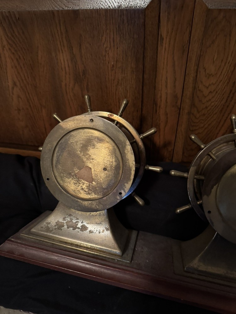 Salem Ship Bells Nautical Clock and Barometer on Stand - Solid Brass - WORKS