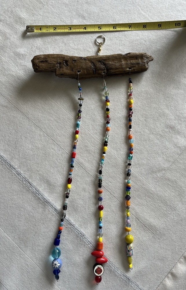 Boho-Style Handcrafted Multicolor Beaded Driftwood Sun Catcher