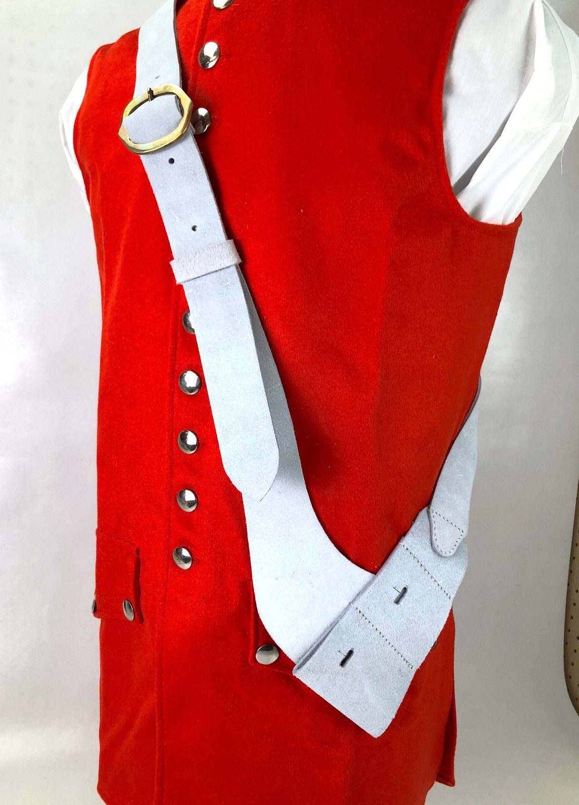 White Leather Baldric with Brass Buckle and White Double Frog