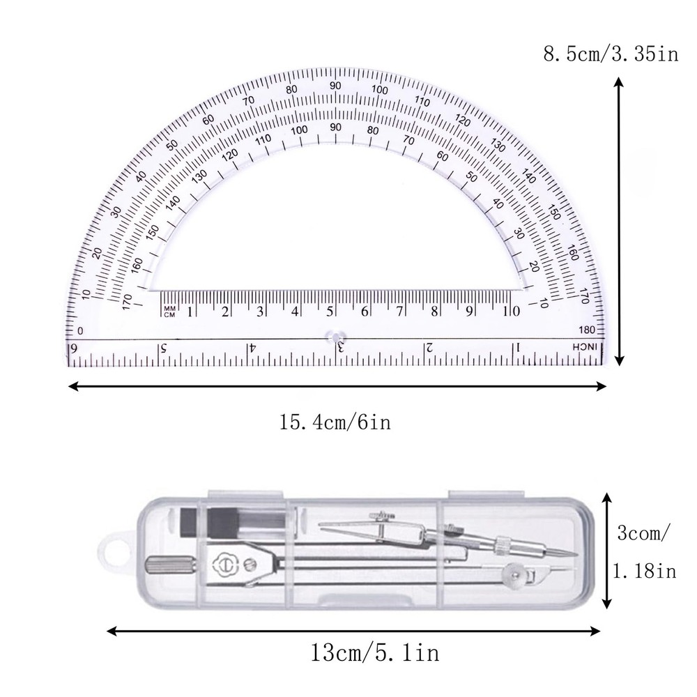 Protractor and Compass Set, Protractor, Silver
