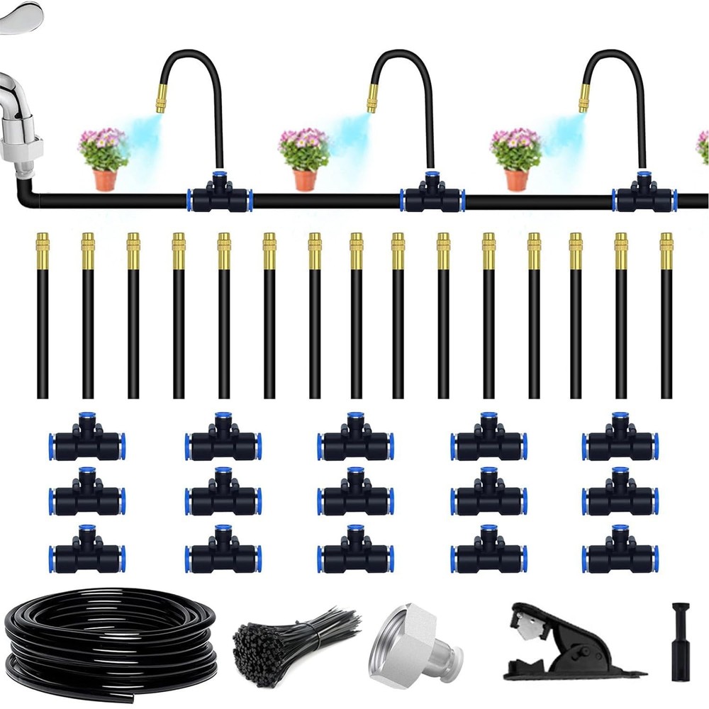 49.21Ft Drip Irrigation Kit Automatic Drip Irrigation System, 360° Bendable G...