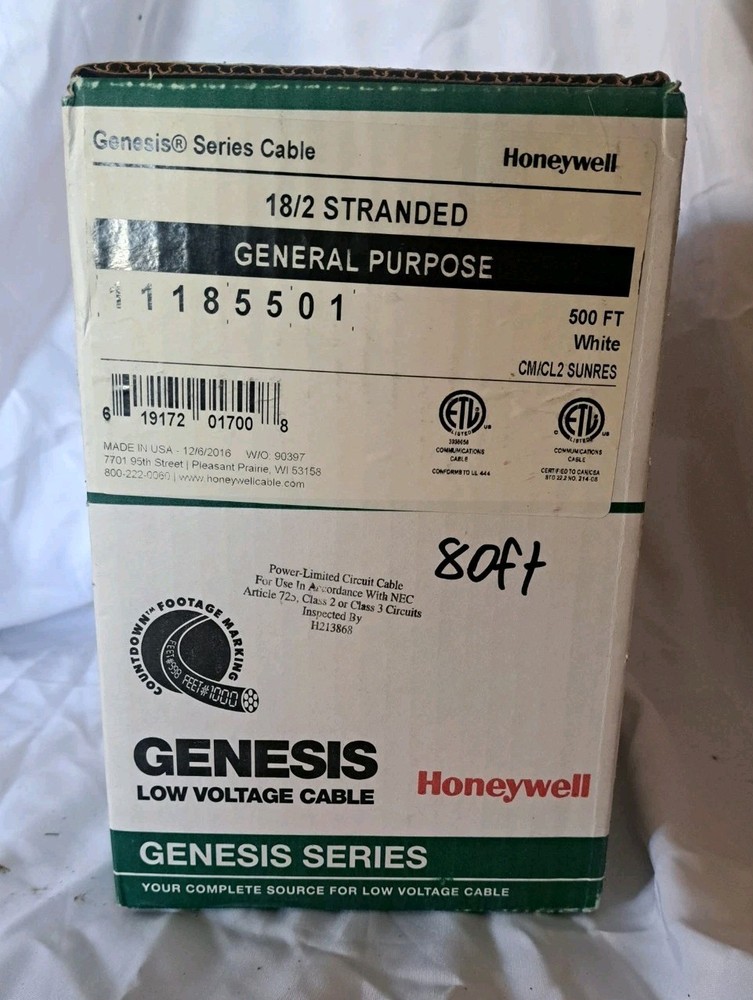 Genesis 11185501 18/2 Solid Security Cable 80ft Low Voltage Wire - 80ft Only -