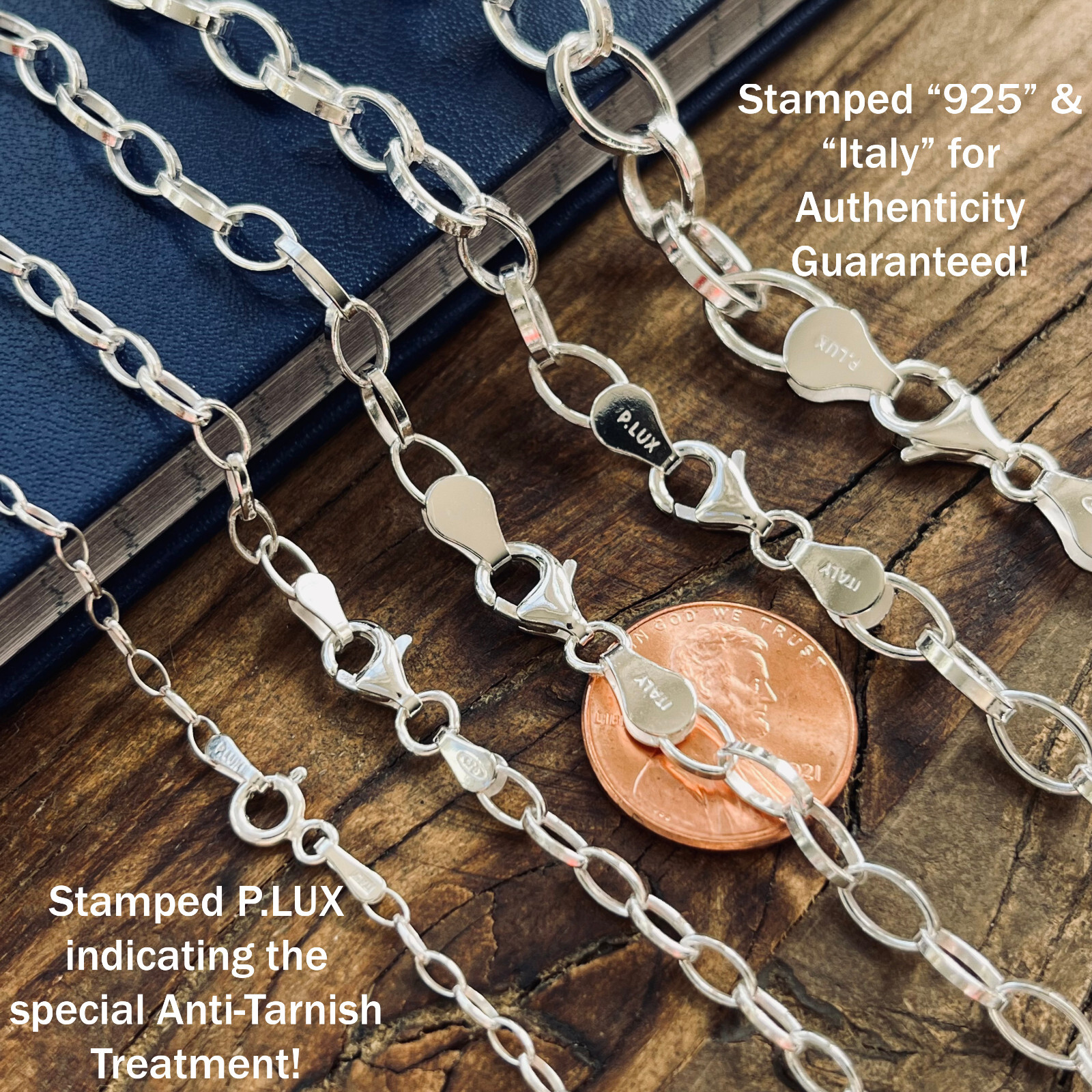 Real Solid 925 Sterling Silver Romy Rolo Oval Link Chain Necklace Made in Italy