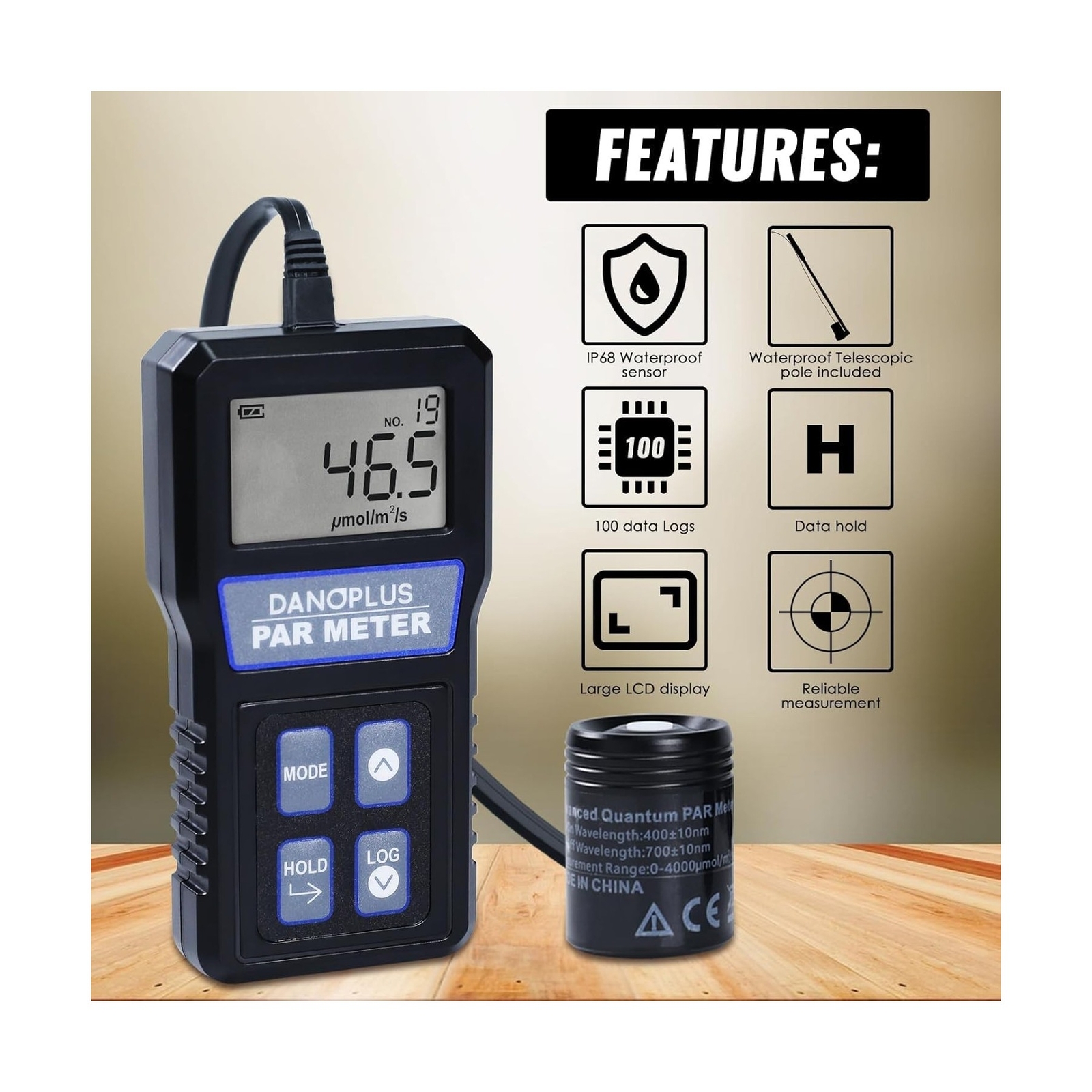 Quantum PAR Meter, Waterproof PAR Meter for Reef Tank Aquarium Plants IP68 Qu...