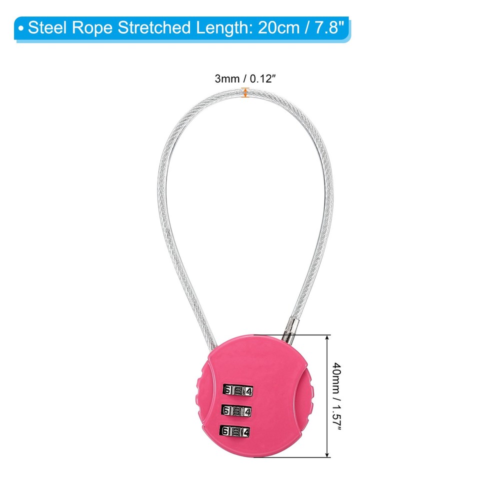 Small Combination Block 7.8", 3pc 3 Digit Luggage Lock, Pink