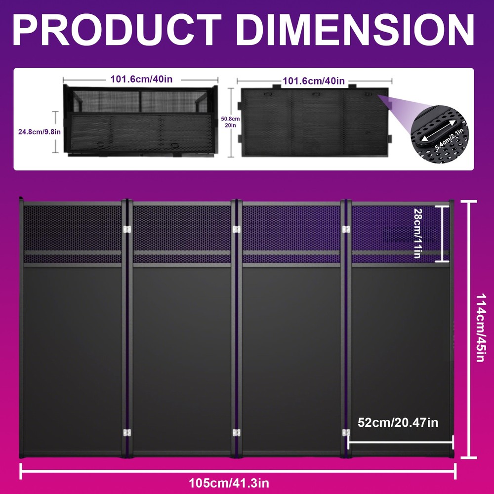 DJ Facade Booth Table Panel Black Metal Frame Foldable White &Black