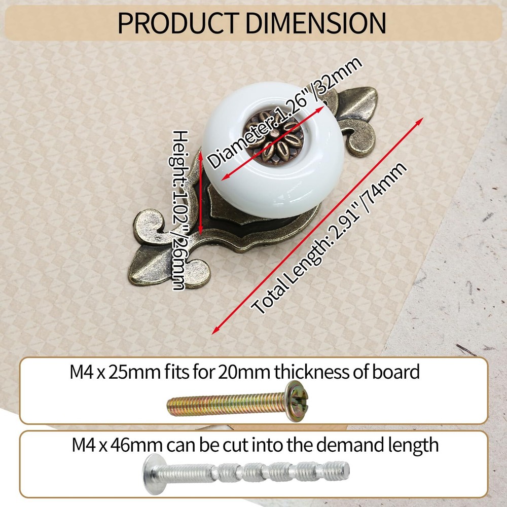 10pcs Ceramic Knobs White Dresser Knobs Vintage Cabinet Knobs with Antique Br...