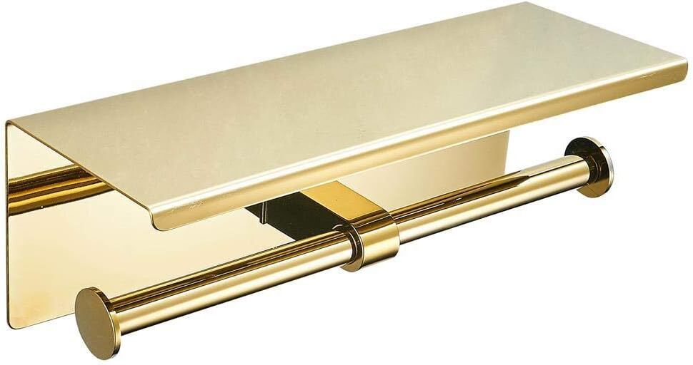 Wall Mounted Toilet Paper Holder with Phone Shelf Bathroom Double Roll Holder US