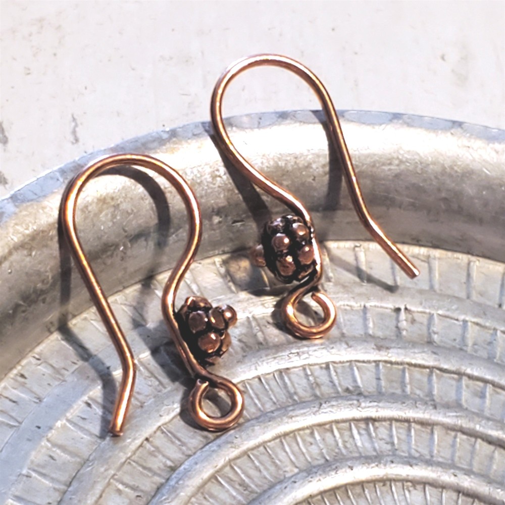 Fancy Handcrafted India Solid Copper Bali Bead Ear Hooks Earring Wires 10 pcs