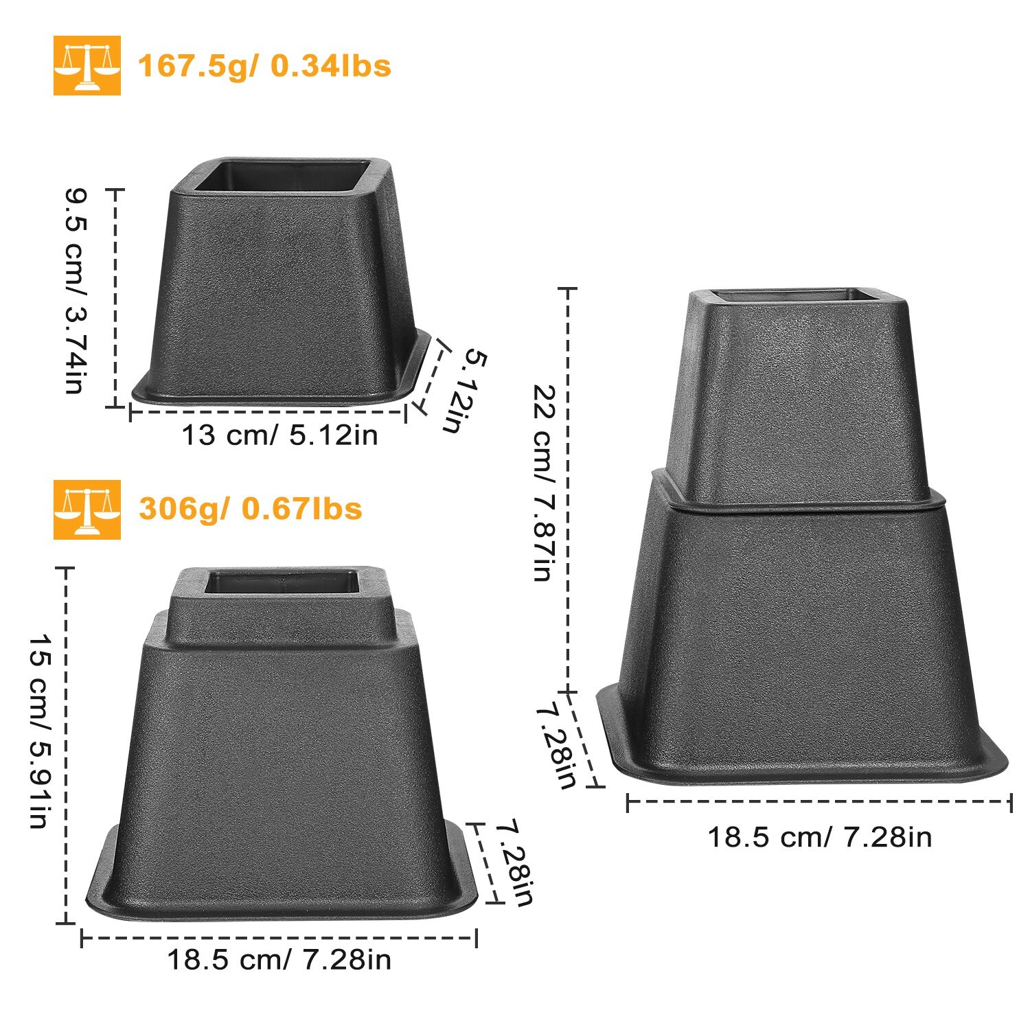 8 Pack 5 In +7 In Bed Risers Furniture Risers Heavy Duty Duarable Adjustable