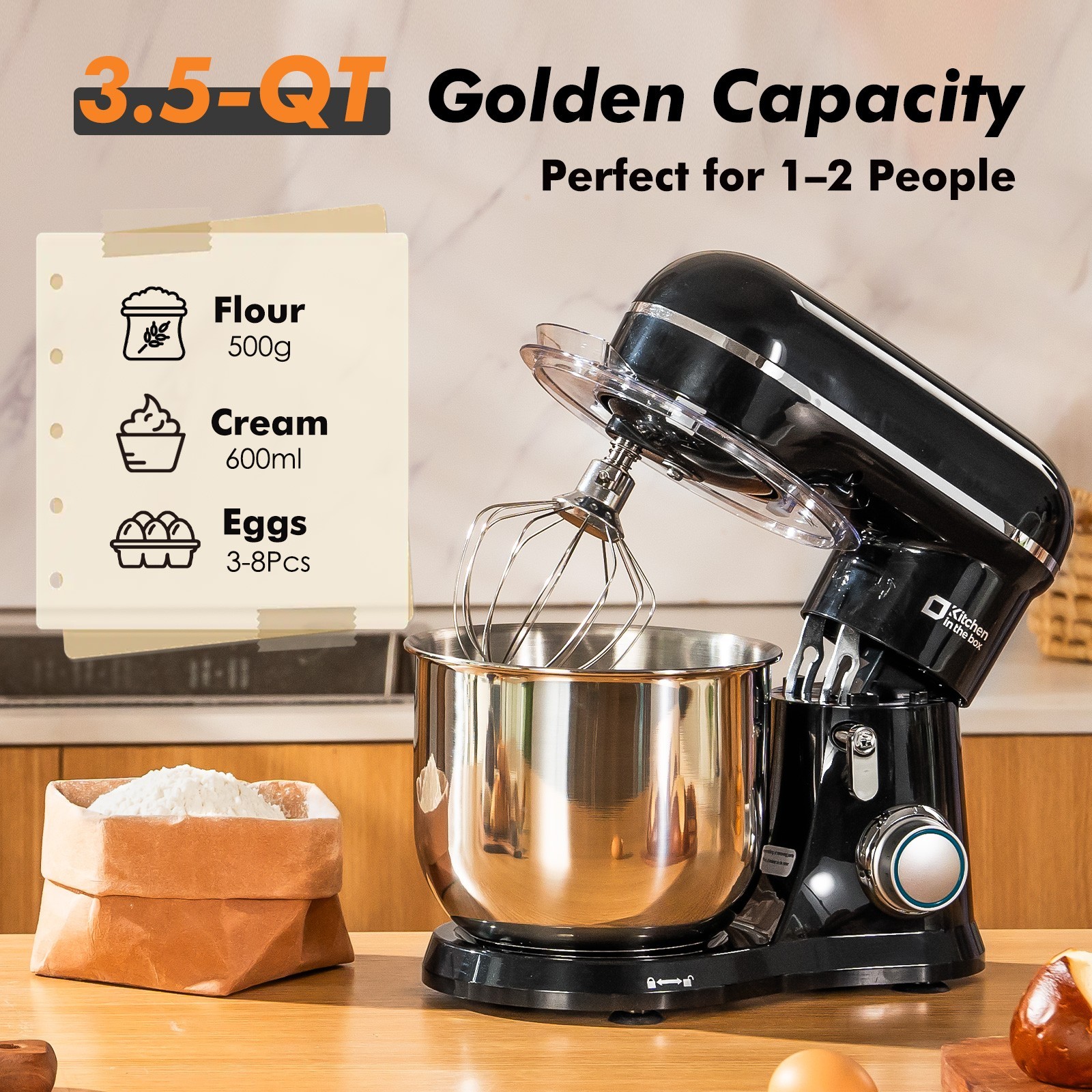 Kitchen in the Box Stand Mixer 3.5 QT Small Electric for 1-2 Person 10-Speed