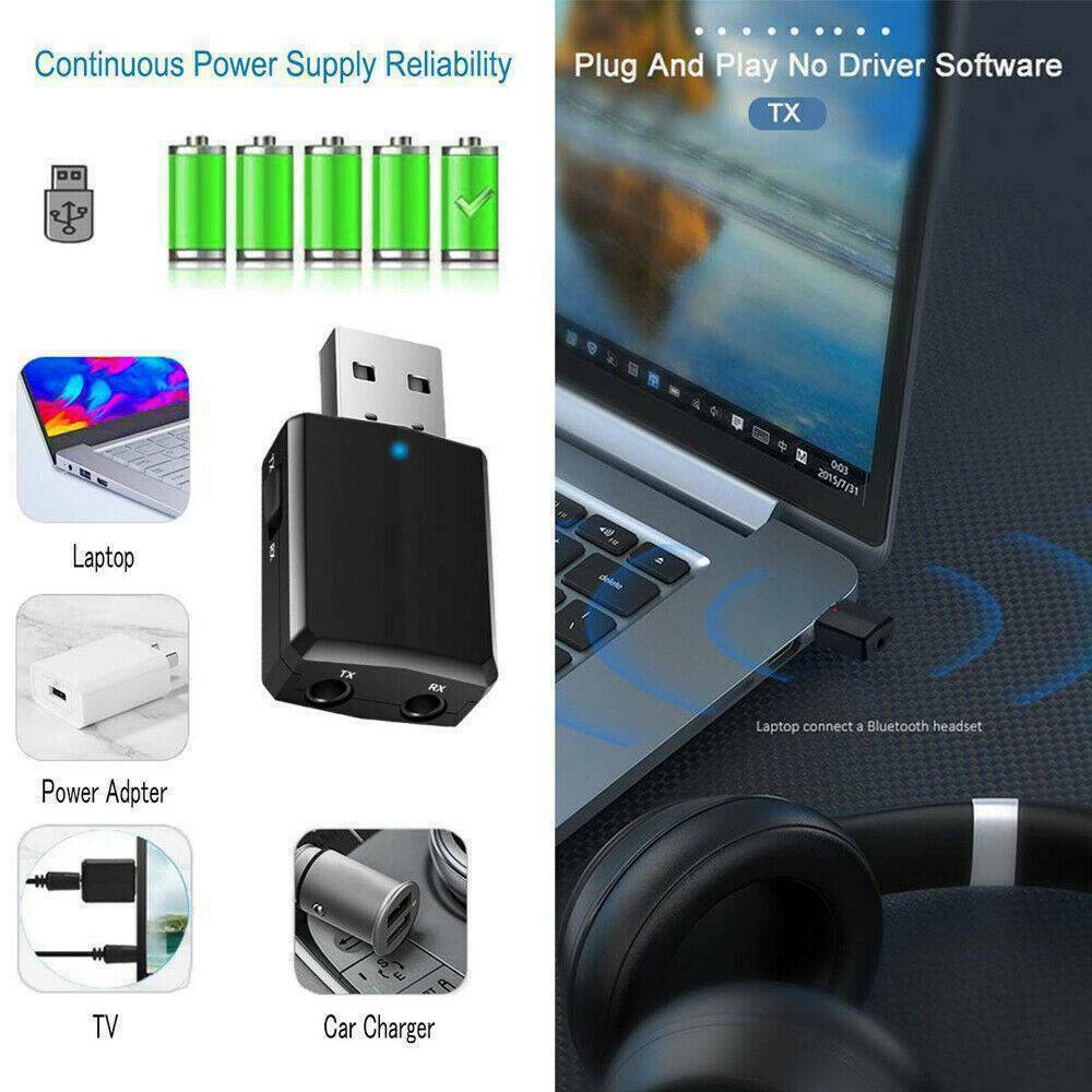 3 in 1 USB Bluetooth 5.0 Audio Transmitter/Receiver Adapter For TV PC CAR #37