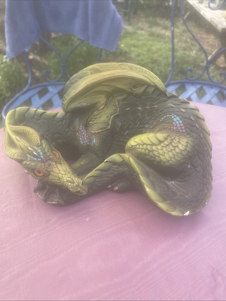 Windstone Editions Green Mother Dragon Lying Down 1985 Pena Statue 9”