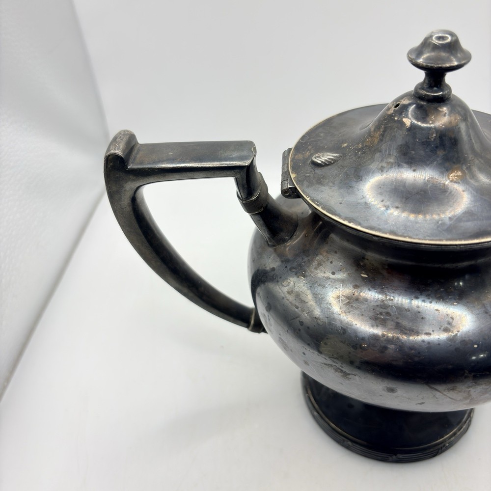Vintage Silver Plate Footed Teapot Art Deco Style Pedestal Base Angular Handle