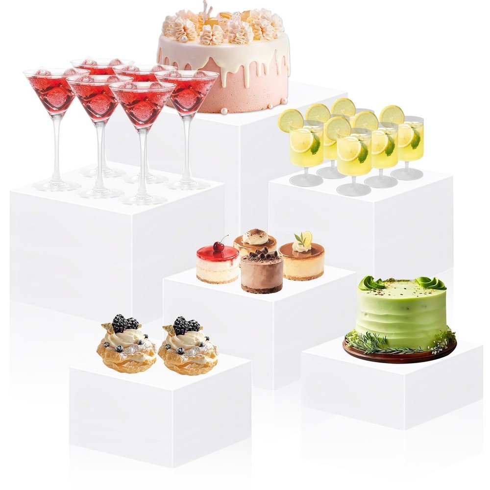 6 Pack Buffet Risers, White Food Risers for Buffet Table, Food Display Risers...