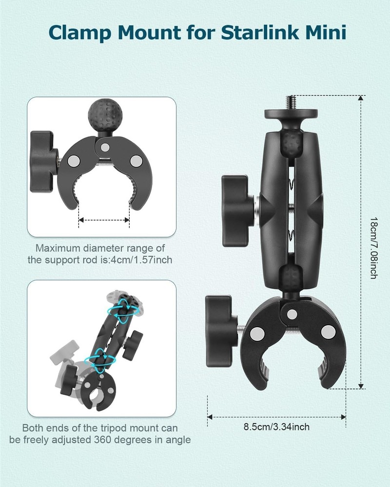 Starlink Mini Mount: Adjustable Clamp & Tripod Adapter for Ultimate Flexibility