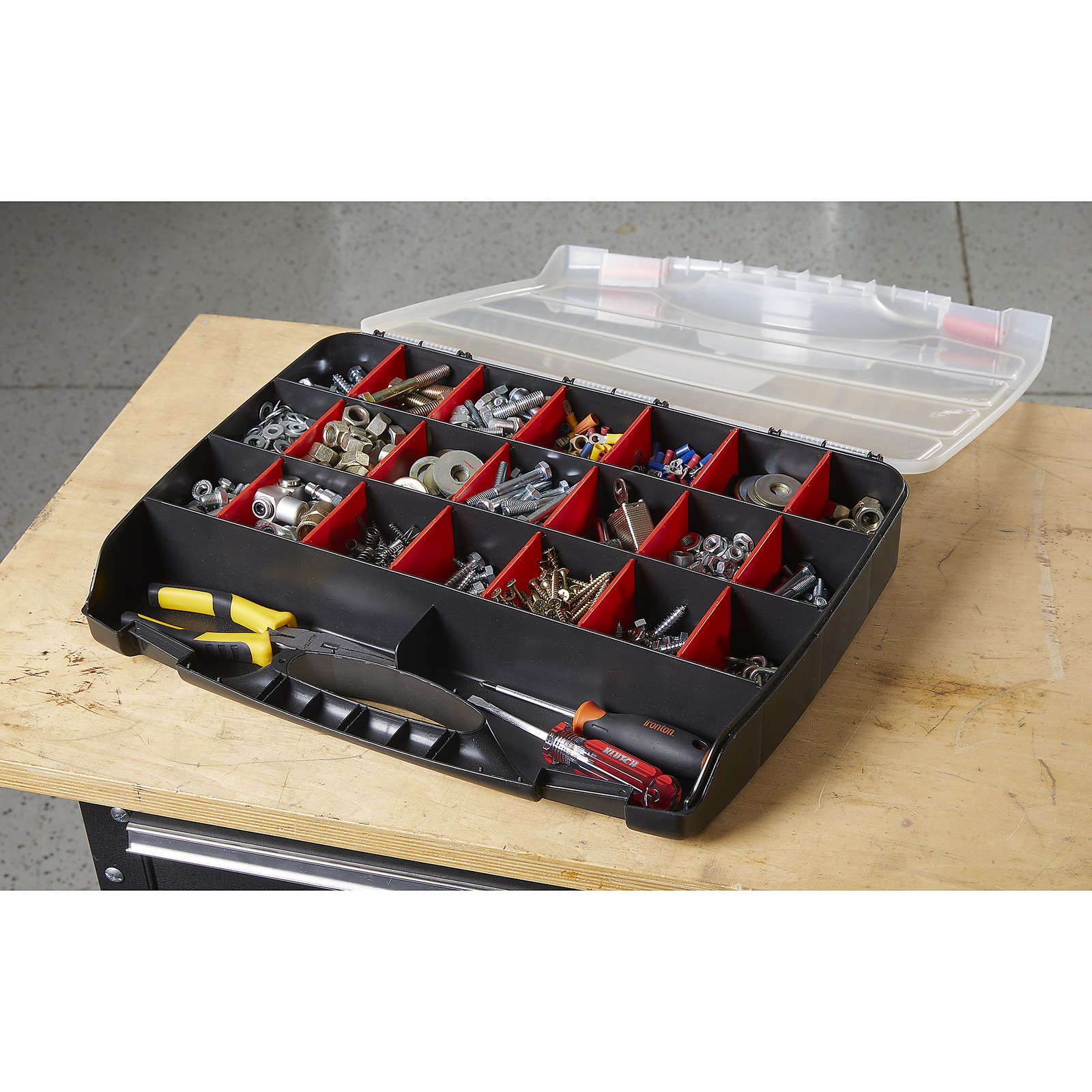 Ironton Plastic Organizer, 19in.W x 15in.D x 3in.H, 21 Adjustable Compartments