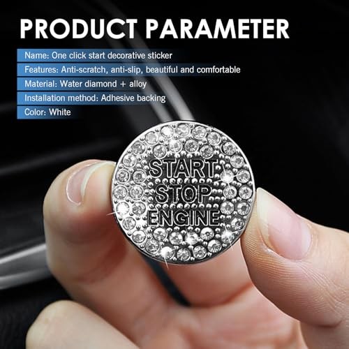 Pack-2 Bling Rhinestone Start Button Cover, Push to Start Button Cover Crystal